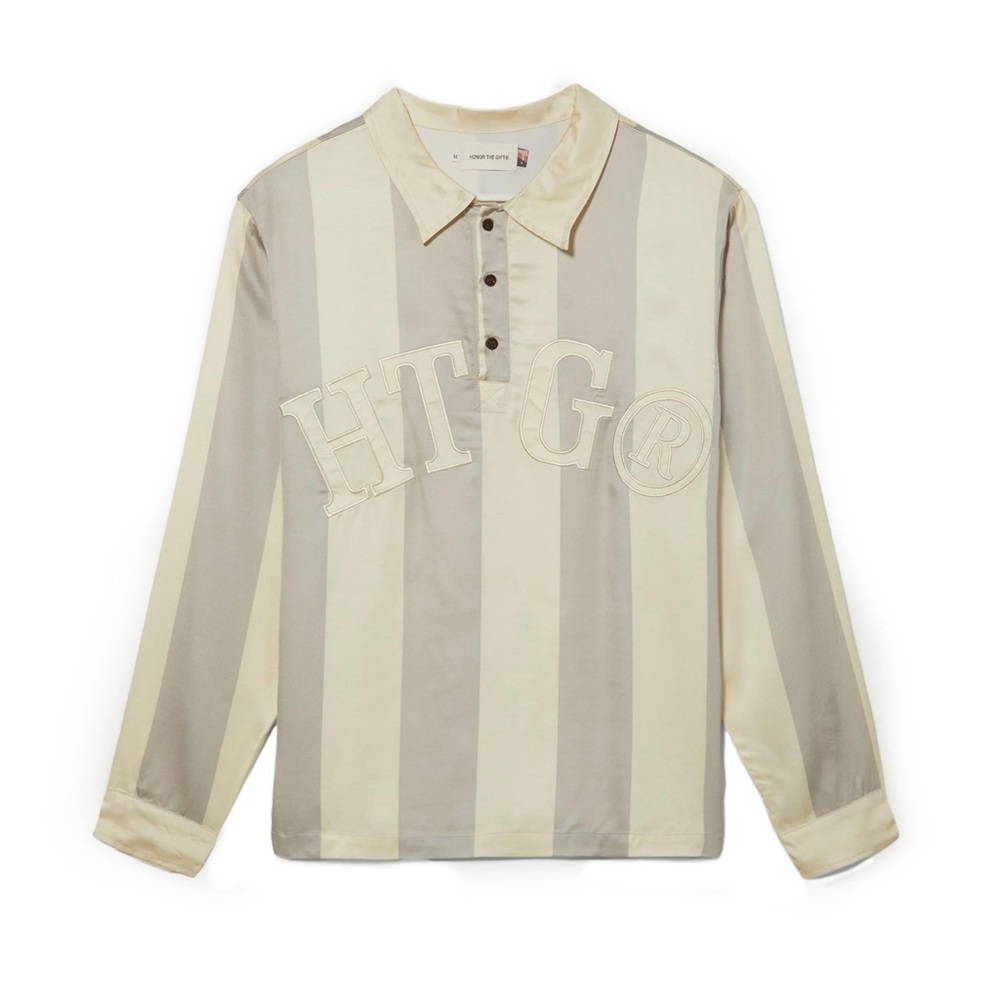 Honor The Gift Stripe Rugby Grey And Tan Button Up Size S